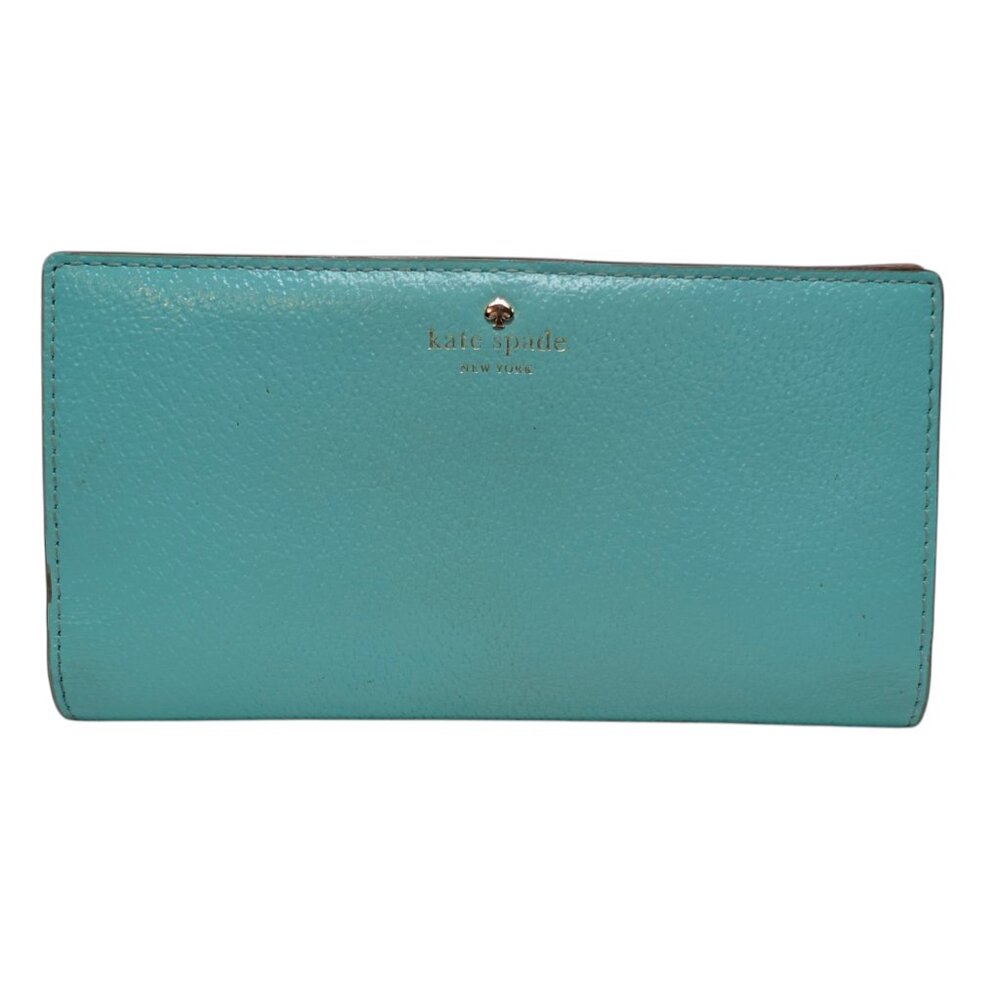 Kate Spade Stacy Wallet Womens Turquoise Leather Pebbled Bi Fold